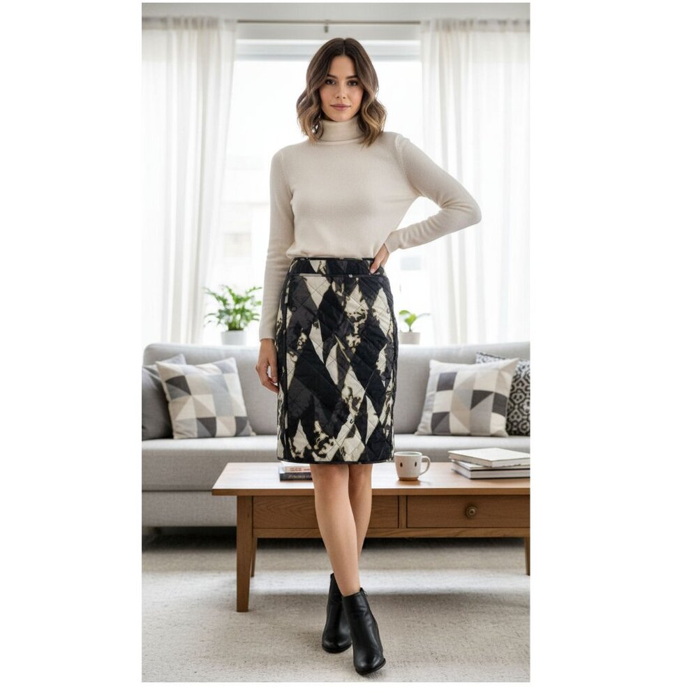 Tomas Maier Women's Skirt Black Beige Brown Quilted Front Pocket, Size 4, NWOT